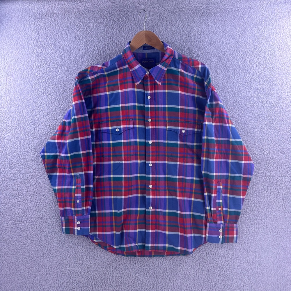 Vintage Pendleton Mens XL Plaid Western Cotton Button Down Shirt Multi Color